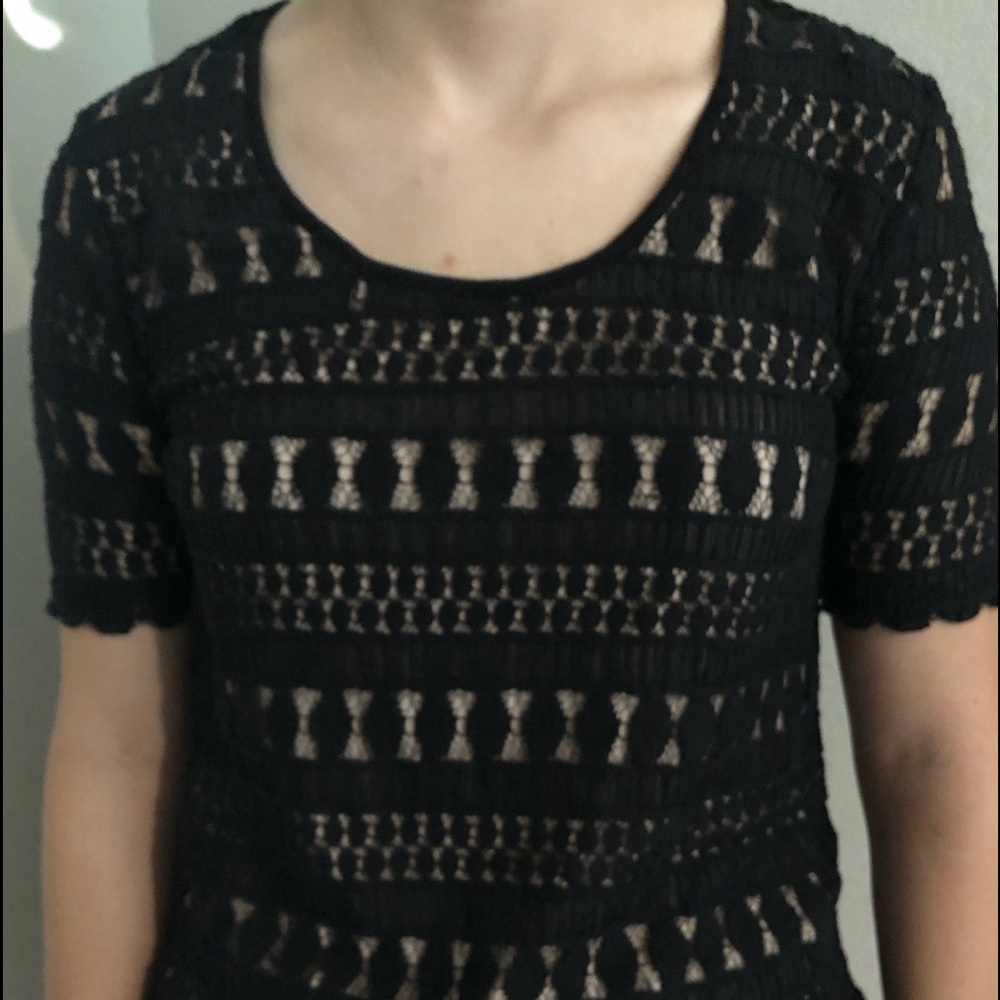 Anthropologie Woven Black Lacework Lined Top